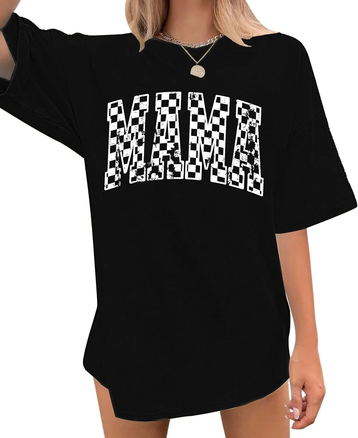 LAZYCHILD Mama Oversized Shirts for Women: Mom Oversized Graphic T-Shirt Mama Letter Print Short Sleeve Tops