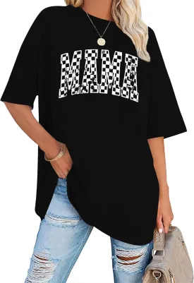 LAZYCHILD Mama Oversized Shirts for Women: Mom Oversized Graphic T-Shirt Mama Letter Print Short Sleeve Tops