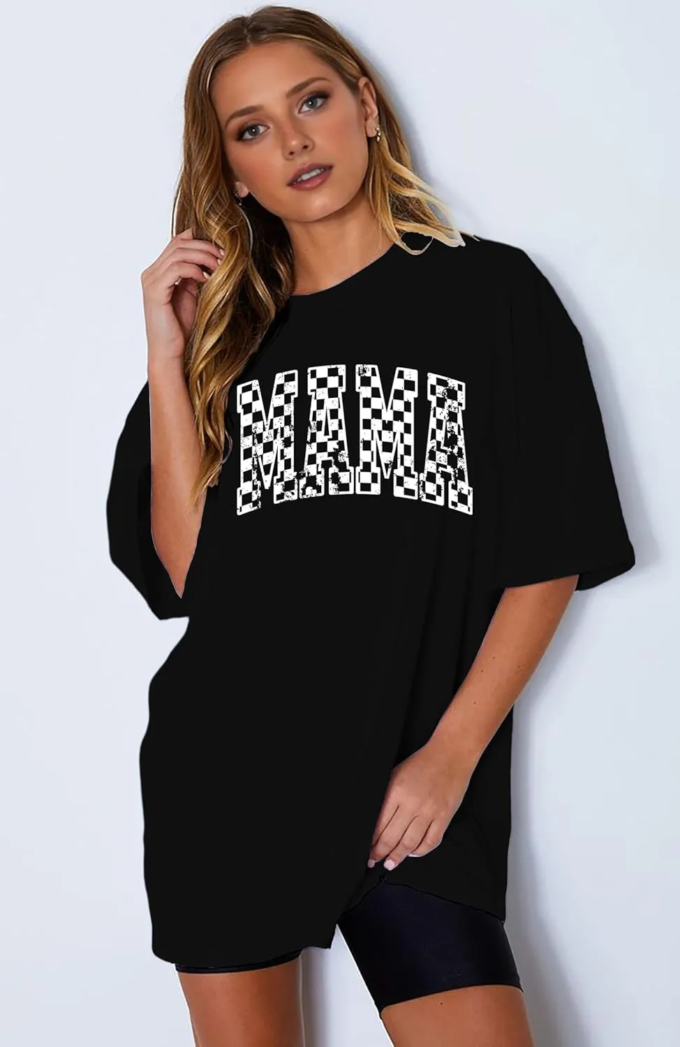 LAZYCHILD Mama Oversized Shirts for Women: Mom Oversized Graphic T-Shirt Mama Letter Print Short Sleeve Tops