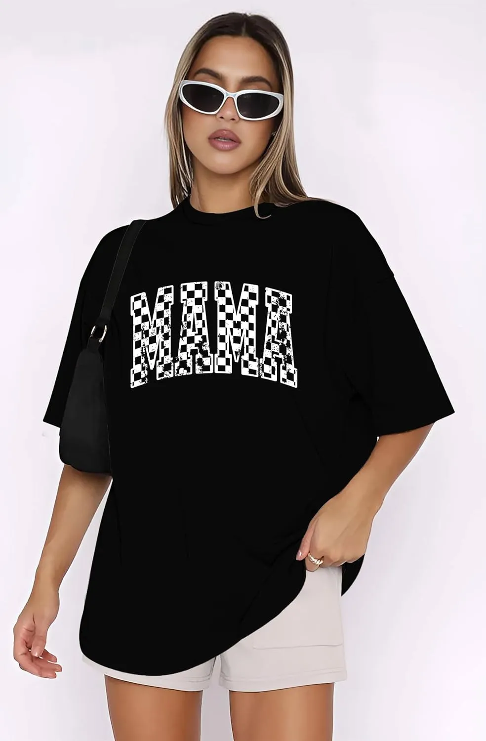LAZYCHILD Mama Oversized Shirts for Women: Mom Oversized Graphic T-Shirt Mama Letter Print Short Sleeve Tops