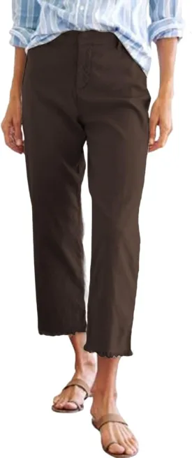 Linen Capris for Women High Waisted Fashion Business Dressy Pants Plus Size Straight Leg Zipper Fly Casual Summer Trousers