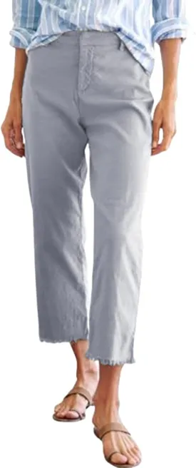 Linen Capris for Women High Waisted Fashion Business Dressy Pants Plus Size Straight Leg Zipper Fly Casual Summer Trousers