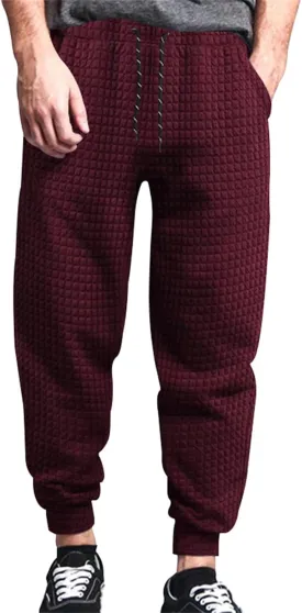 Mens Baggy Waffle Knitted Elastic Waist Drawstring Loose Comfortable Jogger Workout Athletic Lounge Trousers Pants