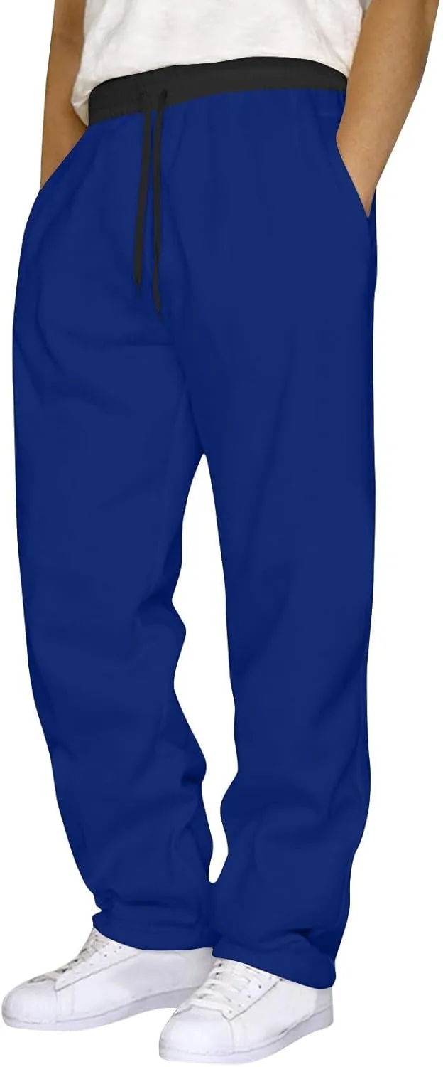 Mens Casual Drawstring Elastic Waist Fleece Baggy Loose Gym Athletic Running Straight Workout Jogger Trousers Pants