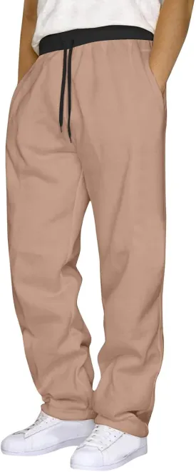 Mens Casual Drawstring Elastic Waist Fleece Baggy Loose Gym Athletic Running Straight Workout Jogger Trousers Pants
