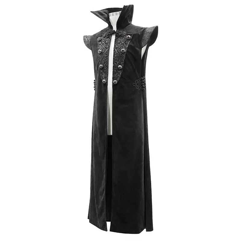 Men's Gothic Stand Collar Chinese Button Long Capes