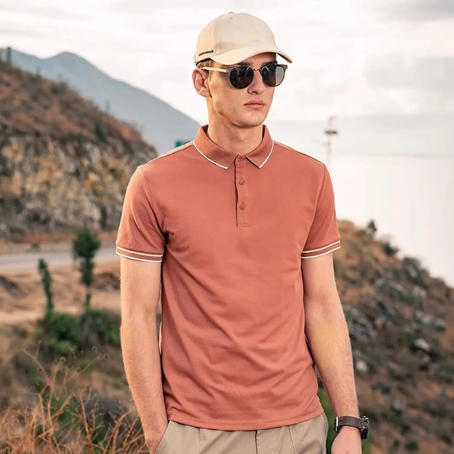Men's Polo Shirts Casual Short Sleeve Button Down Shirts Classic Stripe Golf Polo Collared Work Shirts