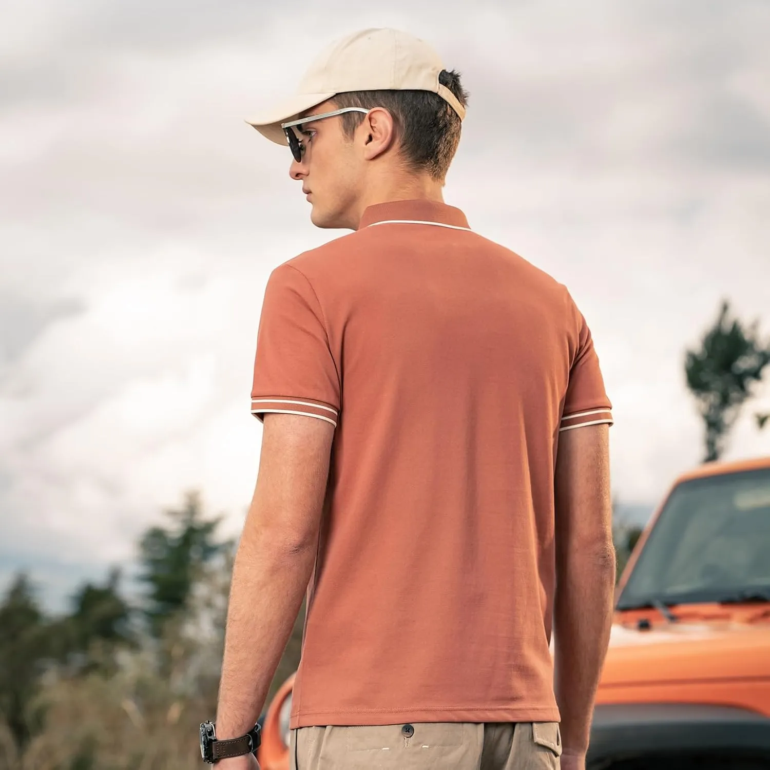 Men's Polo Shirts Casual Short Sleeve Button Down Shirts Classic Stripe Golf Polo Collared Work Shirts
