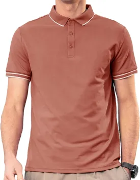 Men's Polo Shirts Casual Short Sleeve Button Down Shirts Classic Stripe Golf Polo Collared Work Shirts