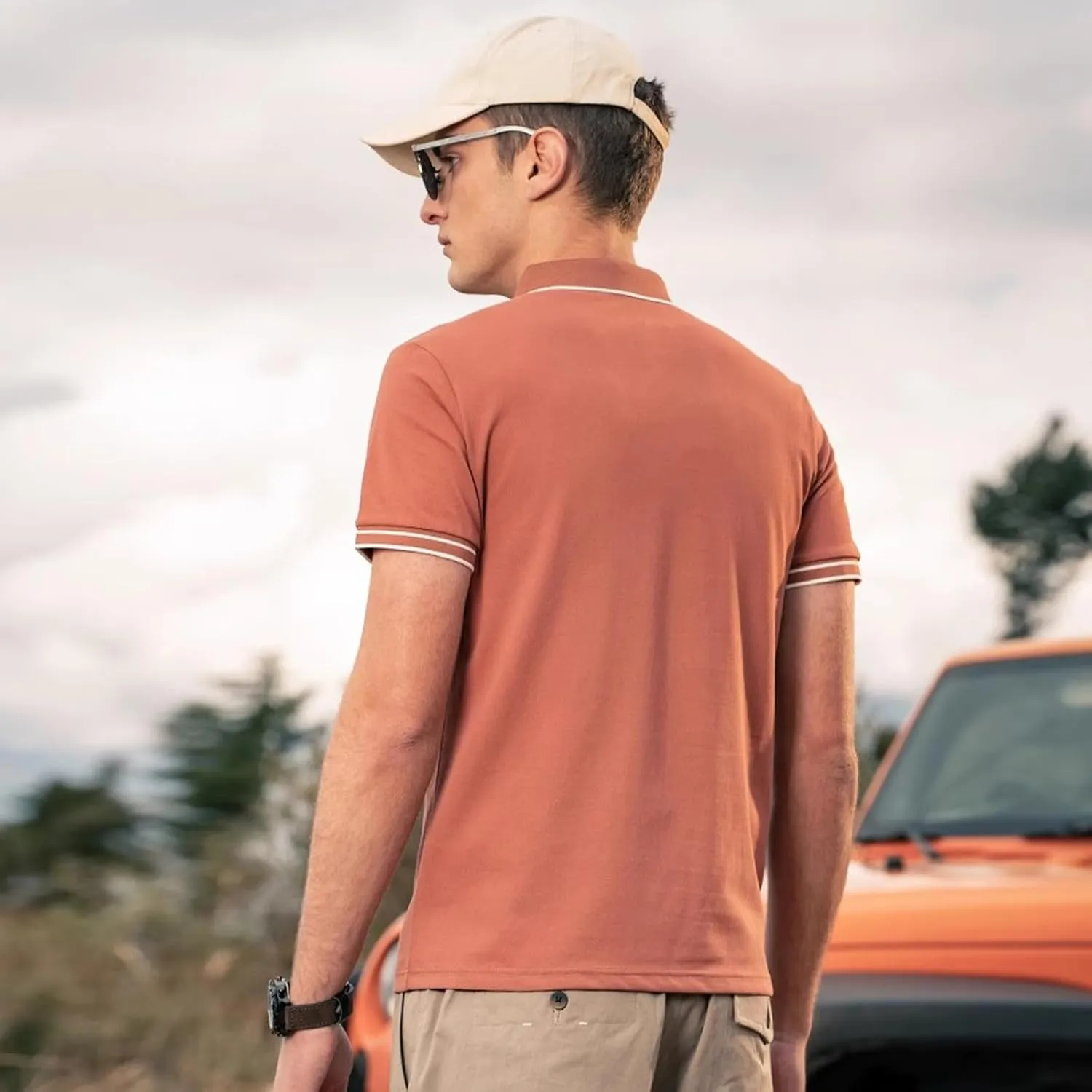 Men's Polo Shirts Casual Short Sleeve Button Down Shirts Classic Stripe Golf Polo Collared Work Shirts