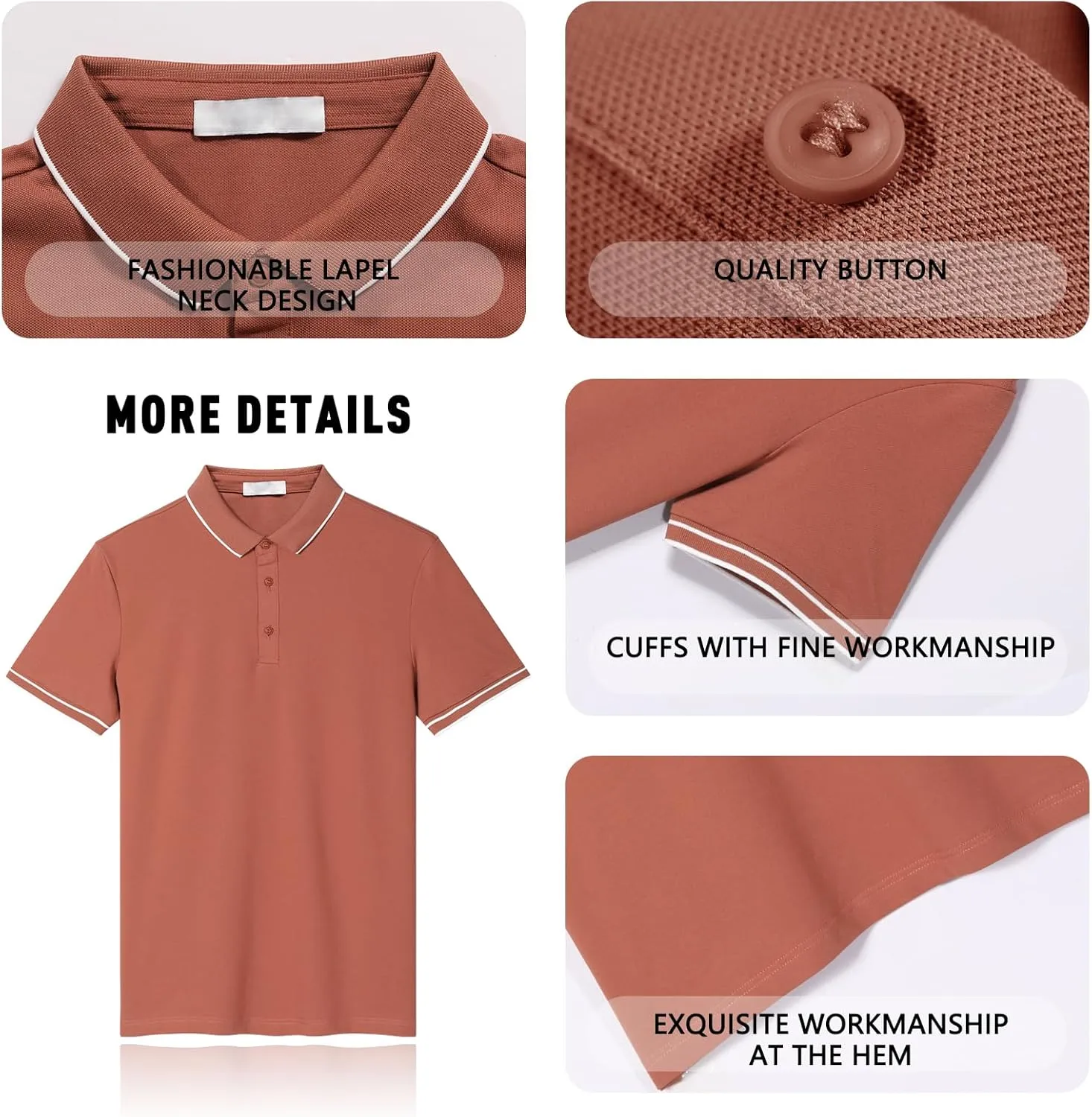 Men's Polo Shirts Casual Short Sleeve Button Down Shirts Classic Stripe Golf Polo Collared Work Shirts