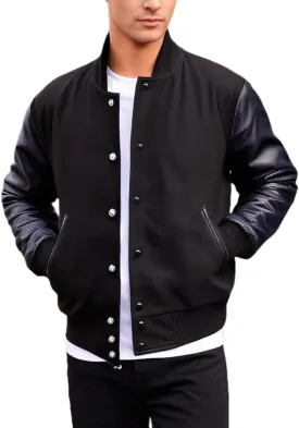 Men's Varsity Jacket Faux Leather Sleeve Wool Blend Letterman Jacket - High School Baseball Bomber Jackets for Men