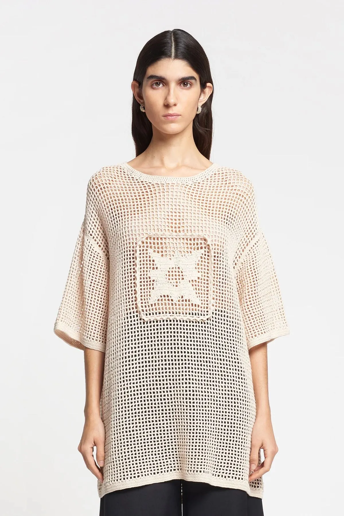 Nanushka Estienne Oversized Crochet Top - Cream