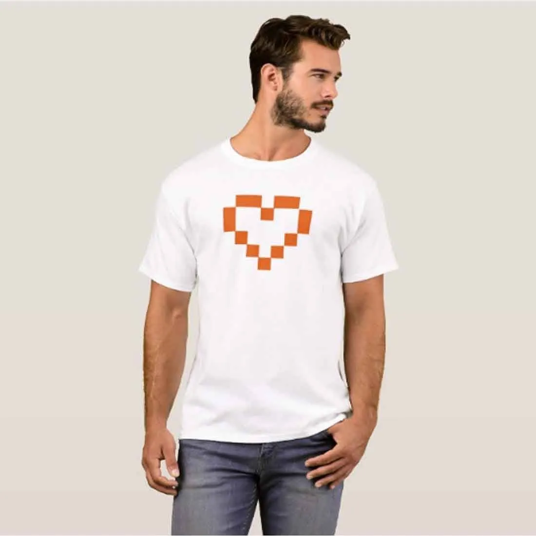 Nutcase Designer Round Neck Men's T-Shirt Wrinkle-Free Poly Cotton Tees - 8 Bit Heart