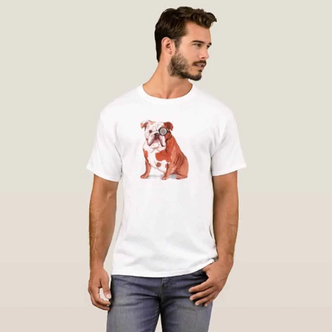 Nutcase Designer Round Neck Men's T-Shirt Wrinkle-Free Poly Cotton Tees - Brit Bulldog