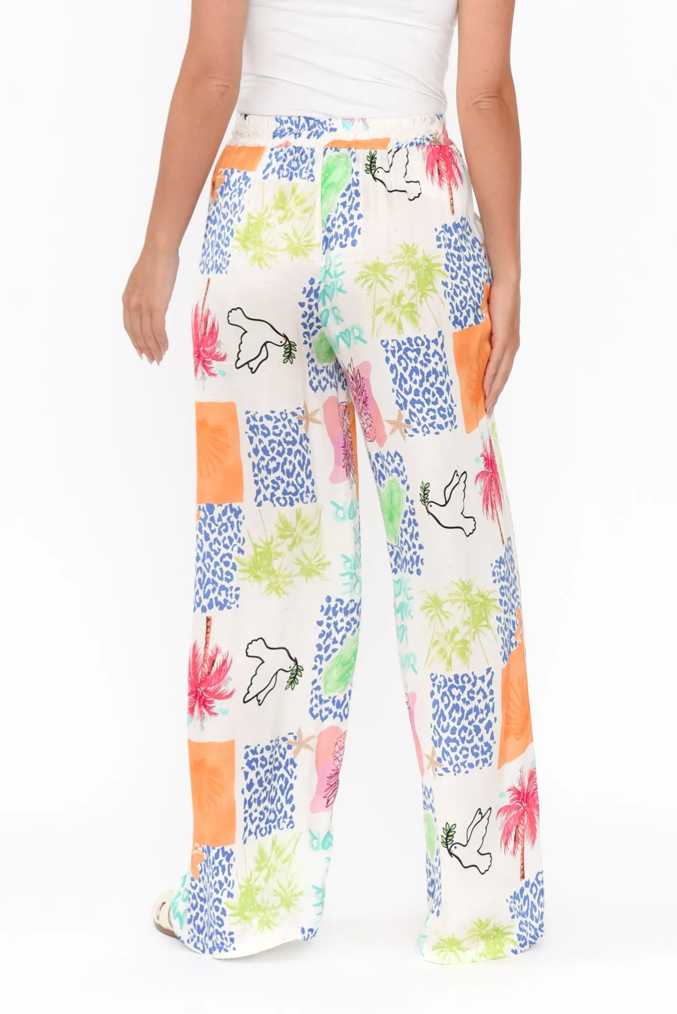 Orina White Jungle Wide Leg Pants