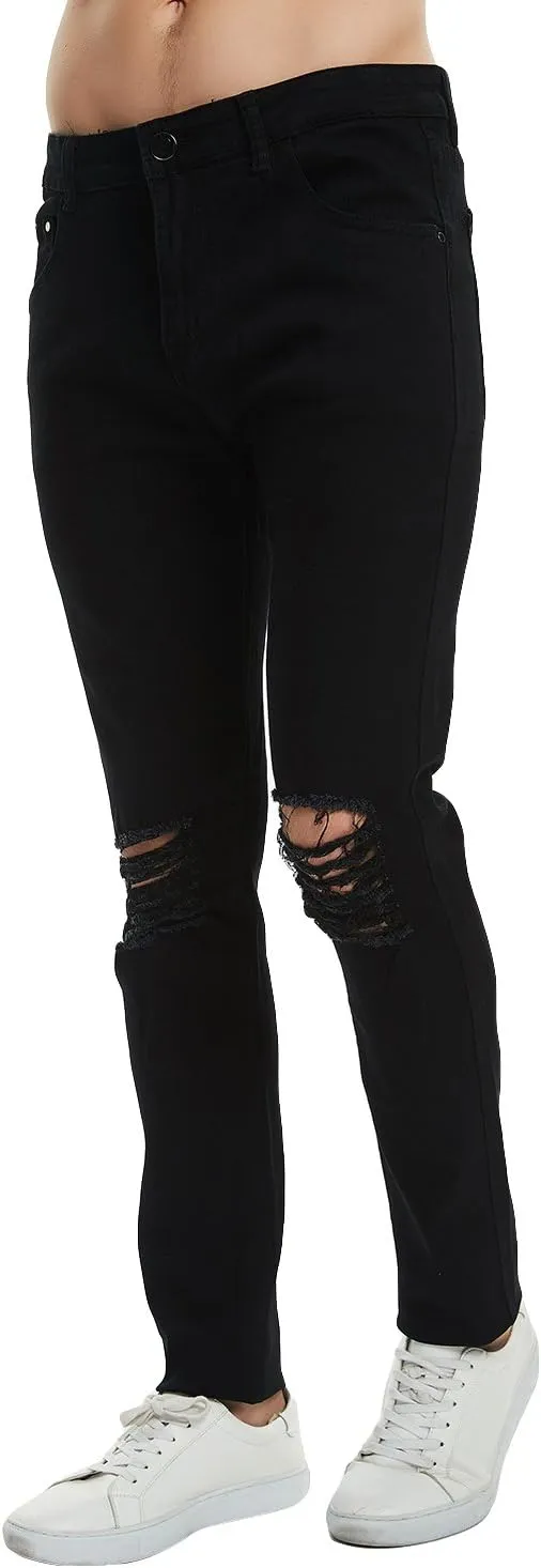 Pishon Men's Ripped Jeans Distressed Destroyed Jeans Straight Leg Stretchy Knee Holes Denim Pants for Men