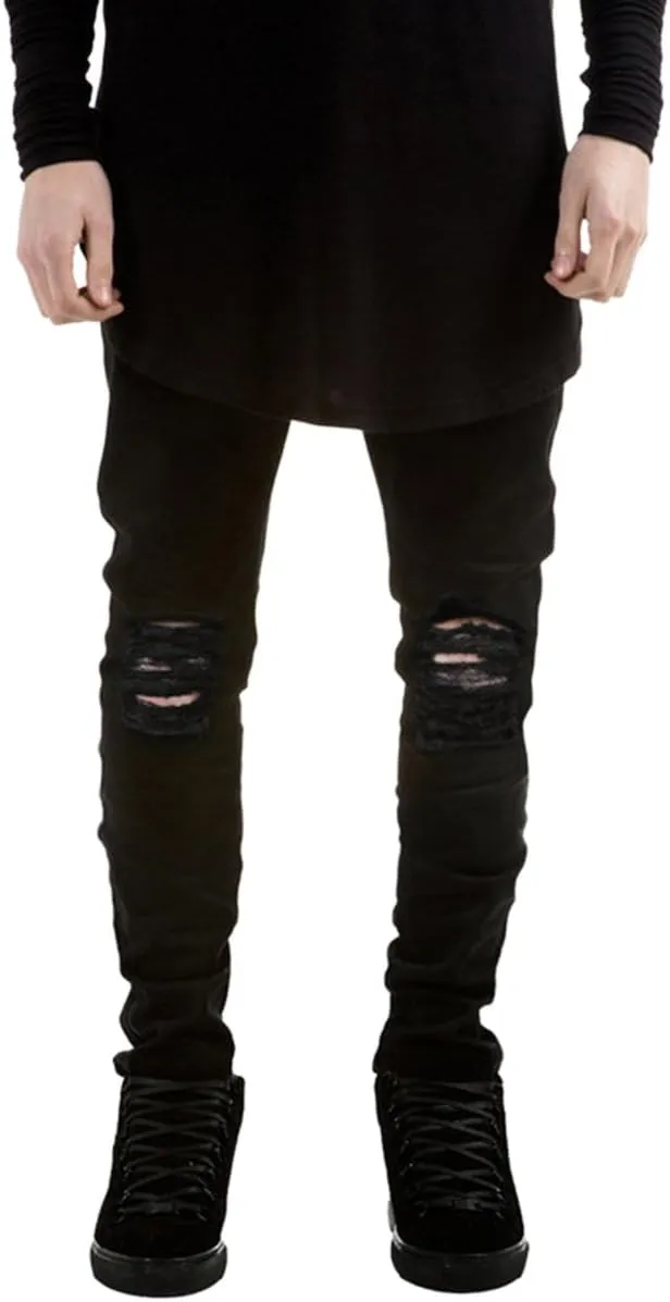Pishon Men's Ripped Jeans Distressed Destroyed Jeans Straight Leg Stretchy Knee Holes Denim Pants for Men