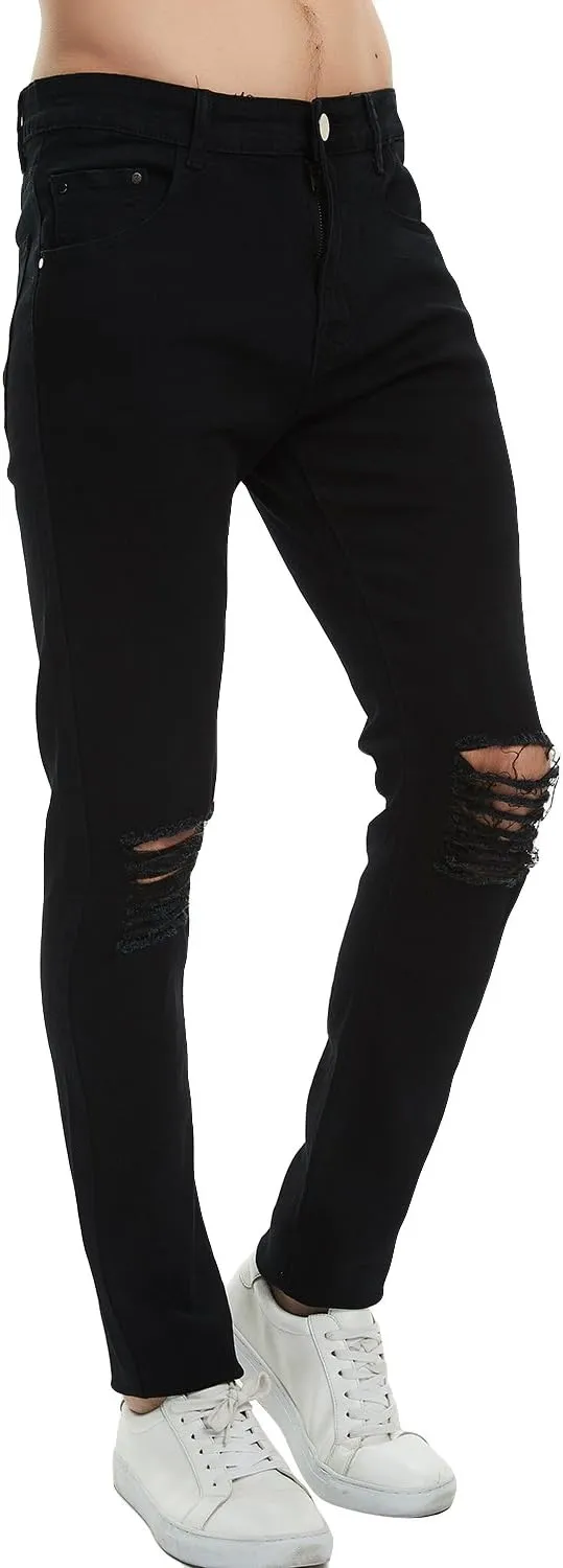 Pishon Men's Ripped Jeans Distressed Destroyed Jeans Straight Leg Stretchy Knee Holes Denim Pants for Men