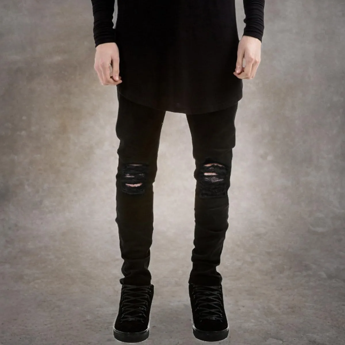 Pishon Men's Ripped Jeans Distressed Destroyed Jeans Straight Leg Stretchy Knee Holes Denim Pants for Men