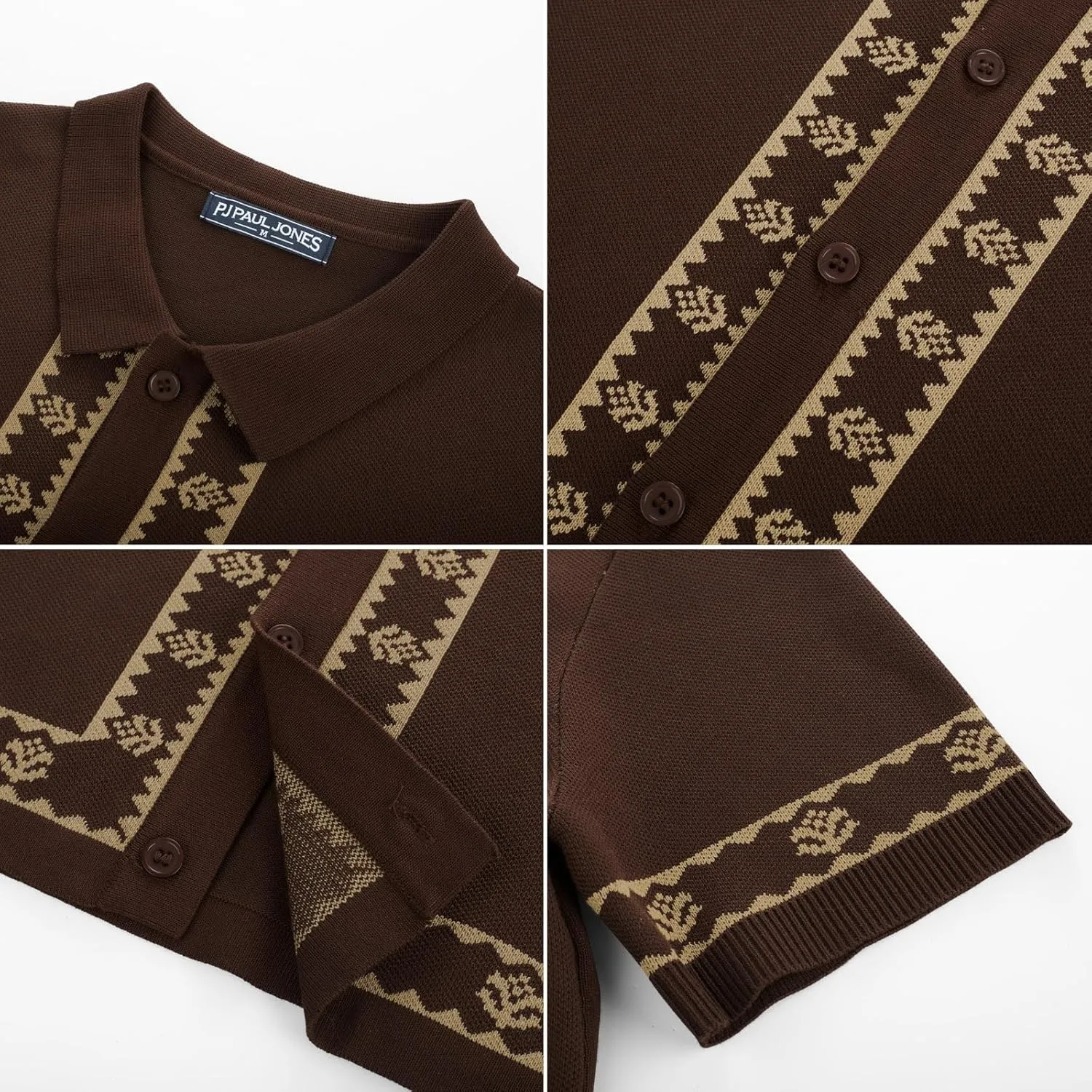 PJ PAUL JONES Men's Polo Shirts 70s Vintage Shirts Contrast Knitted Polo Shirts