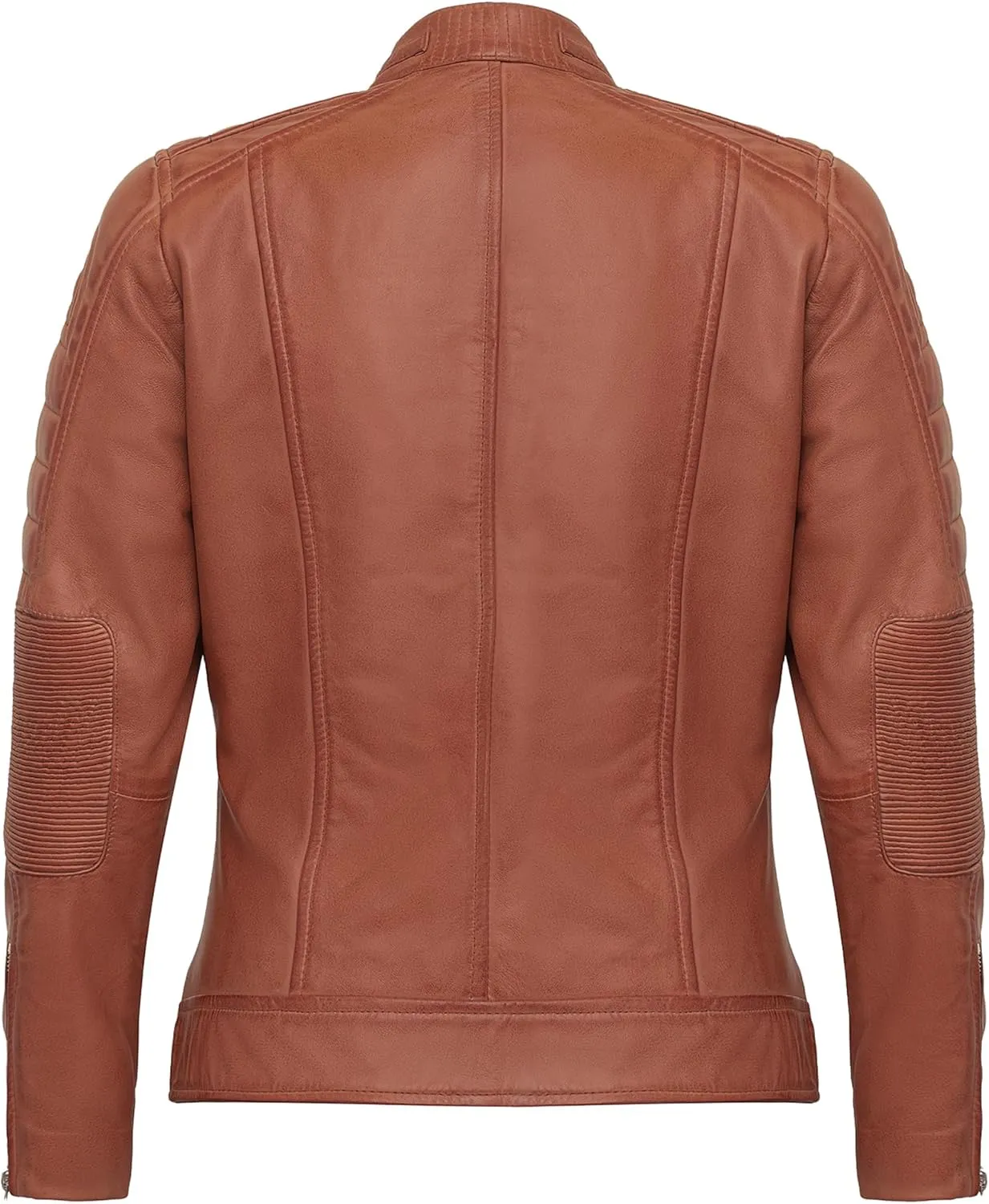 Real Lambskin Trendy Womens Leather Jackets Moto Biker Style Zip Up Motorcycle Jacket Women Outerwear With Pockets