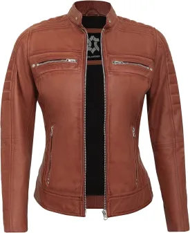 Real Lambskin Trendy Womens Leather Jackets Moto Biker Style Zip Up Motorcycle Jacket Women Outerwear With Pockets