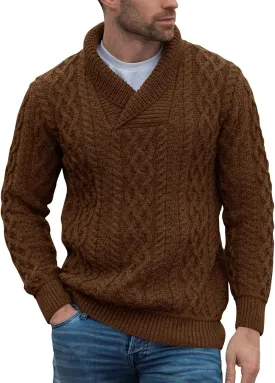 Runcati Mens Shawl Collar Sweaters Casual Cable Knit V-Neck Slim Fit Fall Winter Lightweight Pullover Sweater Knitwear