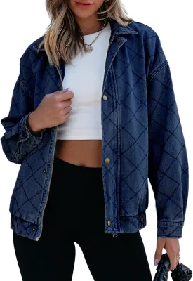 Sidefeel Women's Jean Jacket Long Sleeve Zimbaplatinum Overszied Denim Jackets Shacket Coat Fashion Spring Outfits 2025