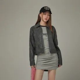 Simple Printed Leather Jacket
