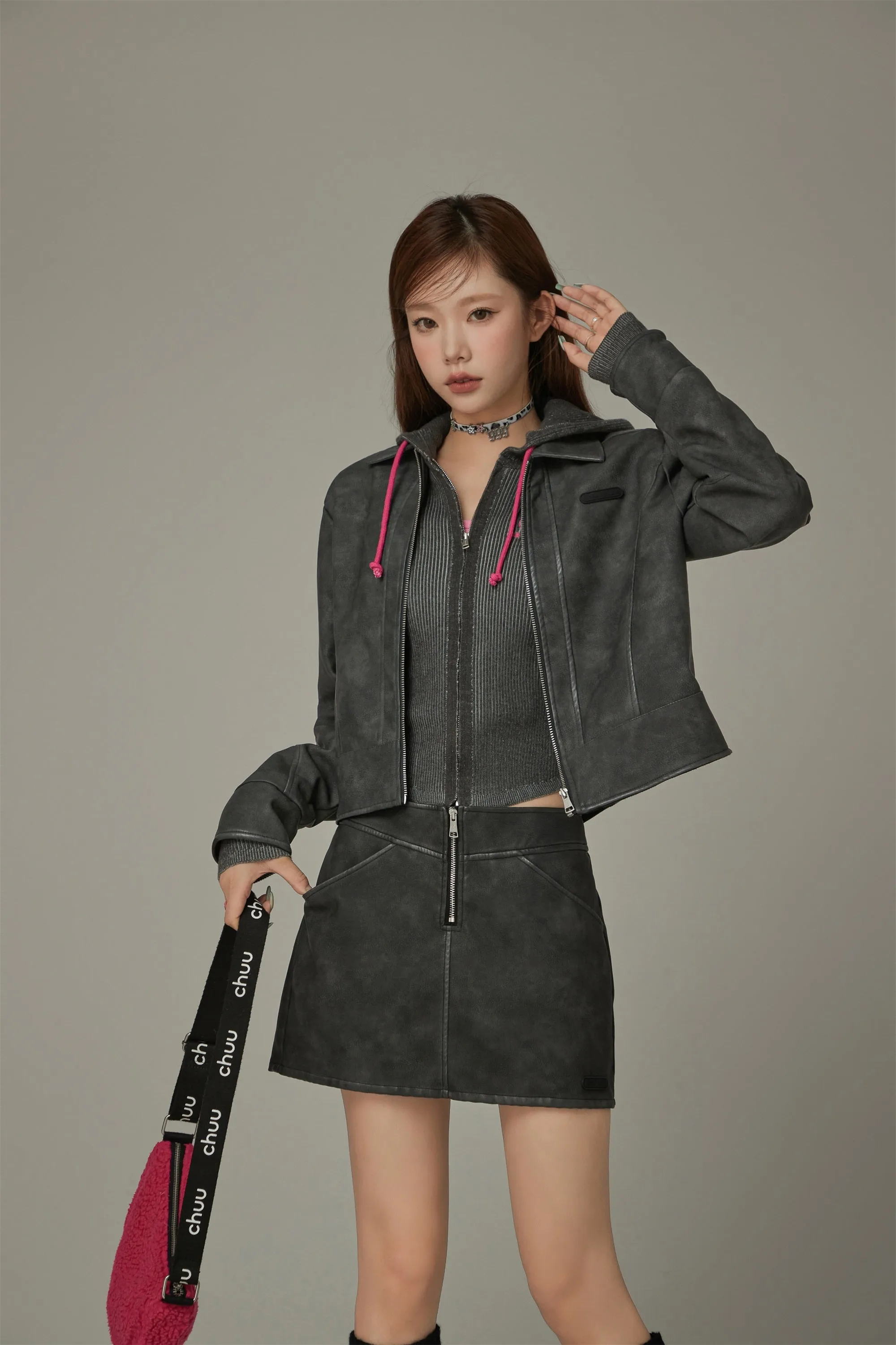 Simple Printed Leather Jacket