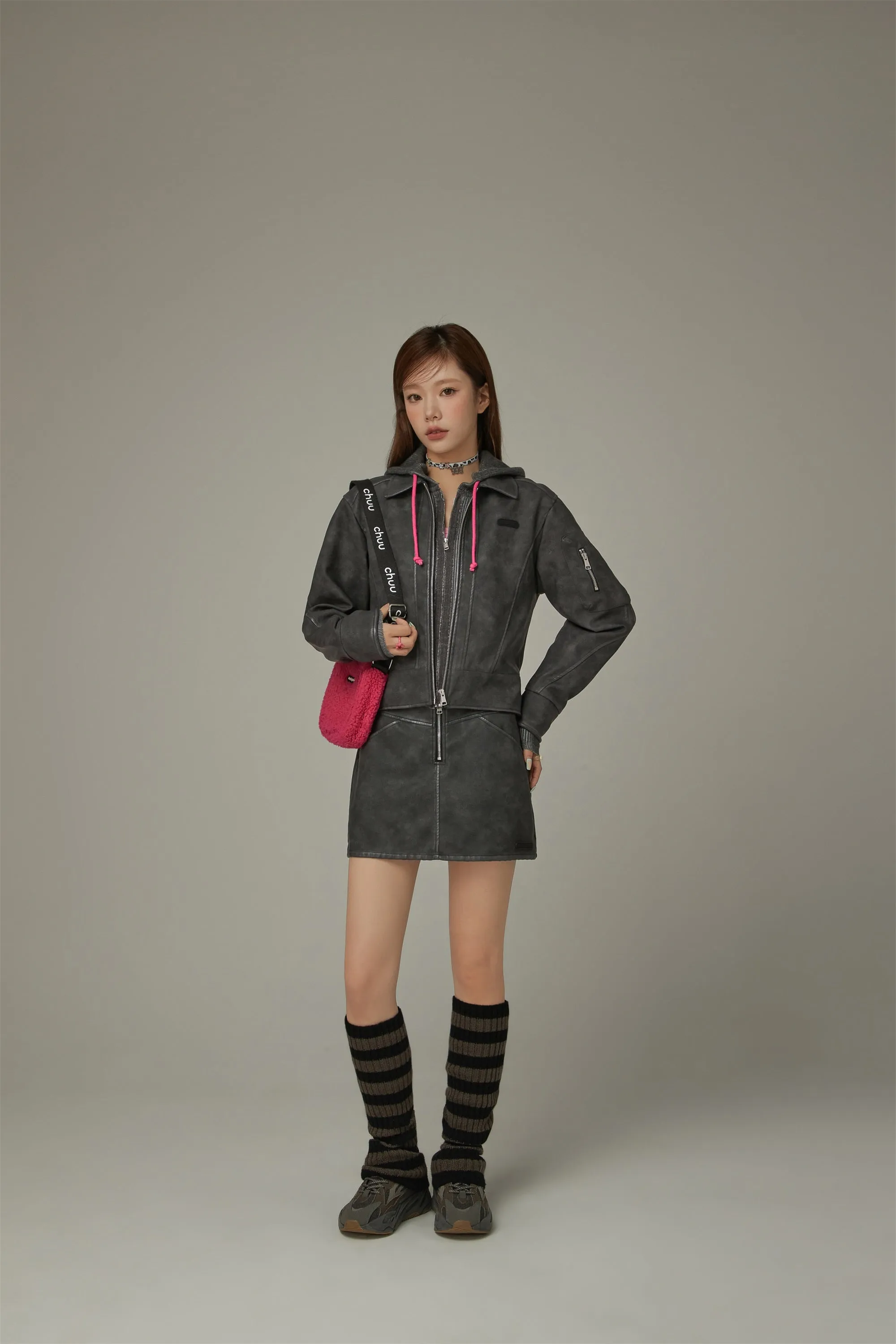 Simple Printed Leather Jacket