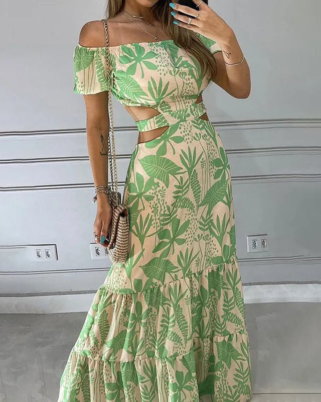 Slim Fit Printed Cutout Lace-Up Dress