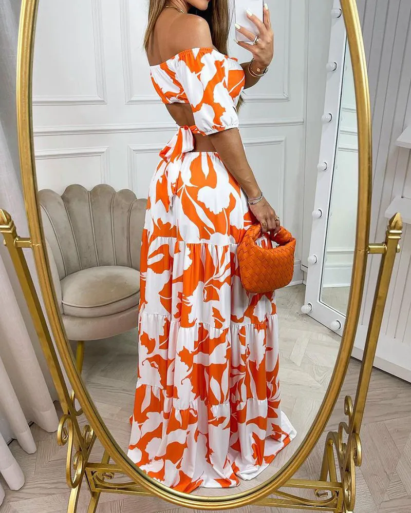 Slim Fit Printed Cutout Lace-Up Dress