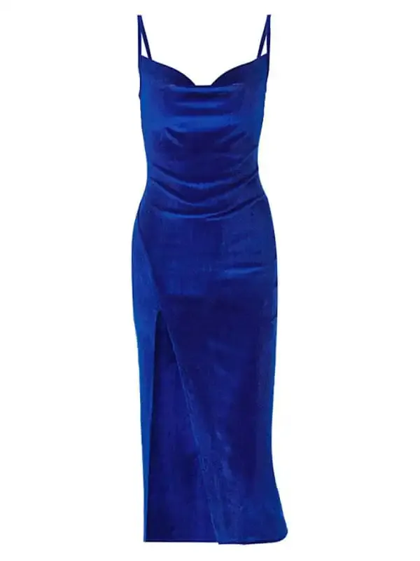 Slim fit slit velvet suspender party dress