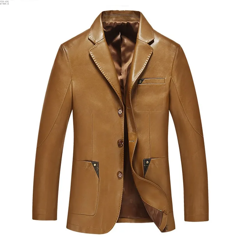 Spring and autumn blazer male sheepskin suit tops genuine split leather slim jacket