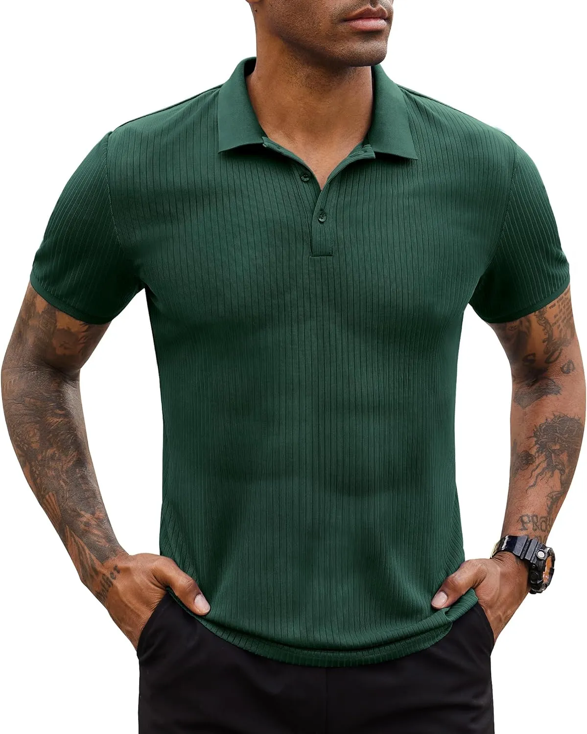 Stretch Polo Shirts for Men Short Sleeve Golf Polo Shirts Slim Polo T-Shirts for Men Golf Shirts Tennis Polo