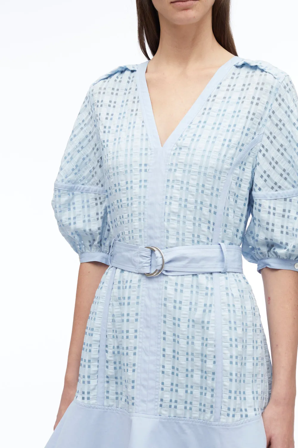 Taffeta Check Puff Sleeve Dress
