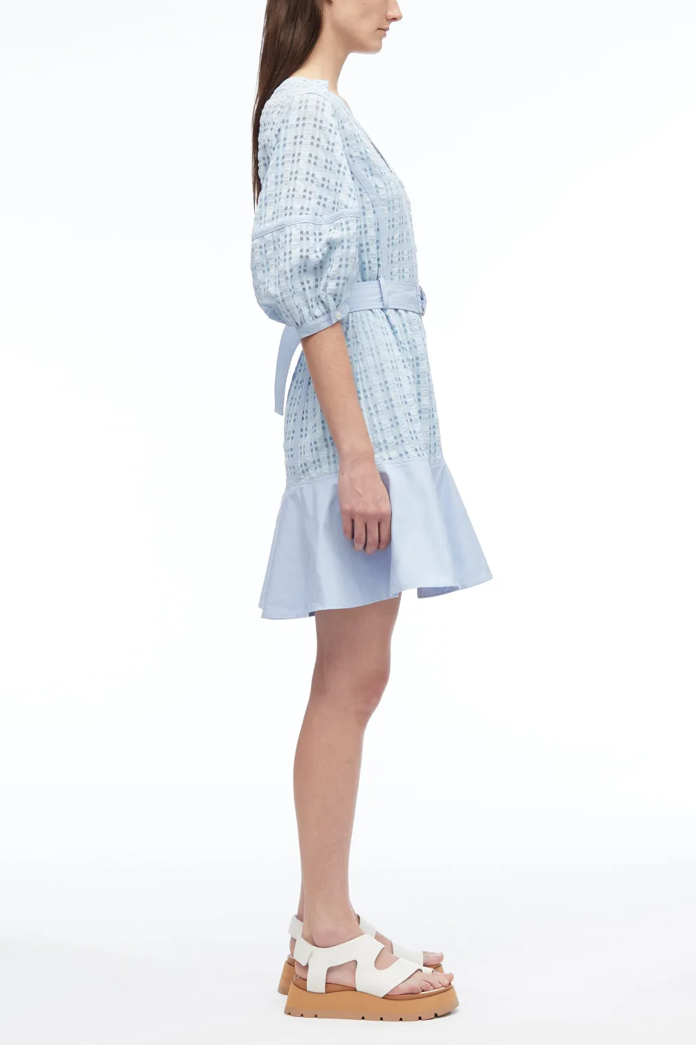 Taffeta Check Puff Sleeve Dress