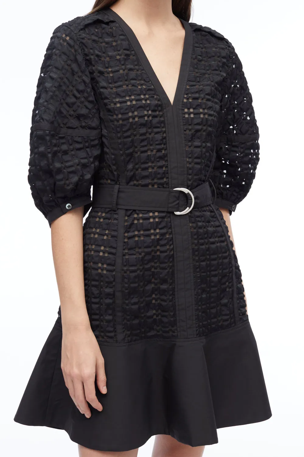 Taffeta Check Puff Sleeve Dress