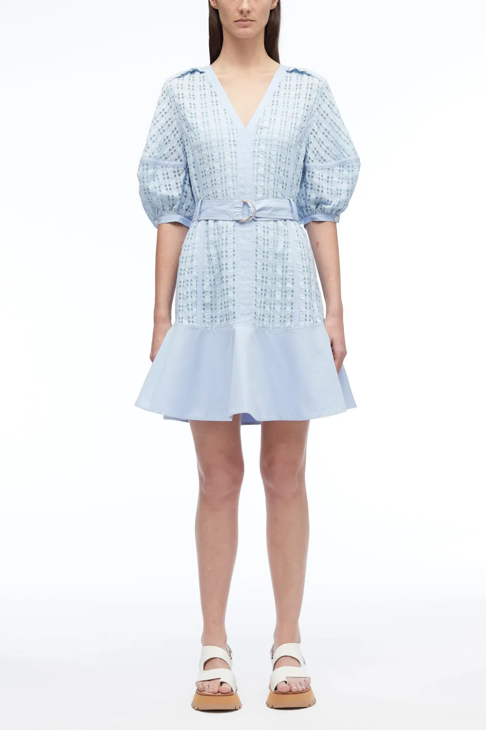 Taffeta Check Puff Sleeve Dress