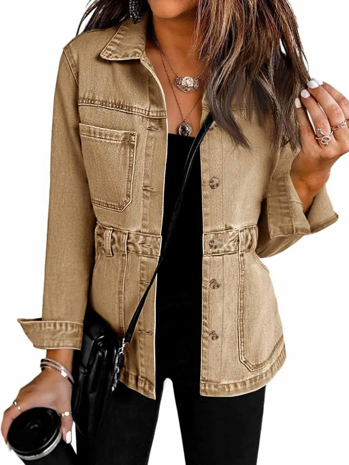 Tankaneo Womens Oversized Denim Jacket Distressed Button Down Boyfriend Jean Jackets 2025 Trendy Shacket