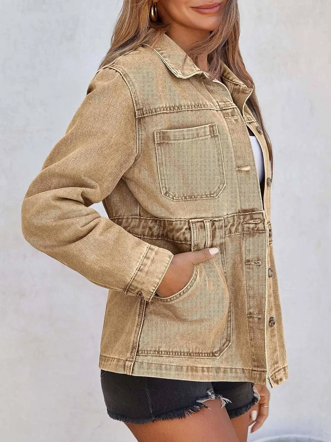 Tankaneo Womens Oversized Denim Jacket Distressed Button Down Boyfriend Jean Jackets 2025 Trendy Shacket