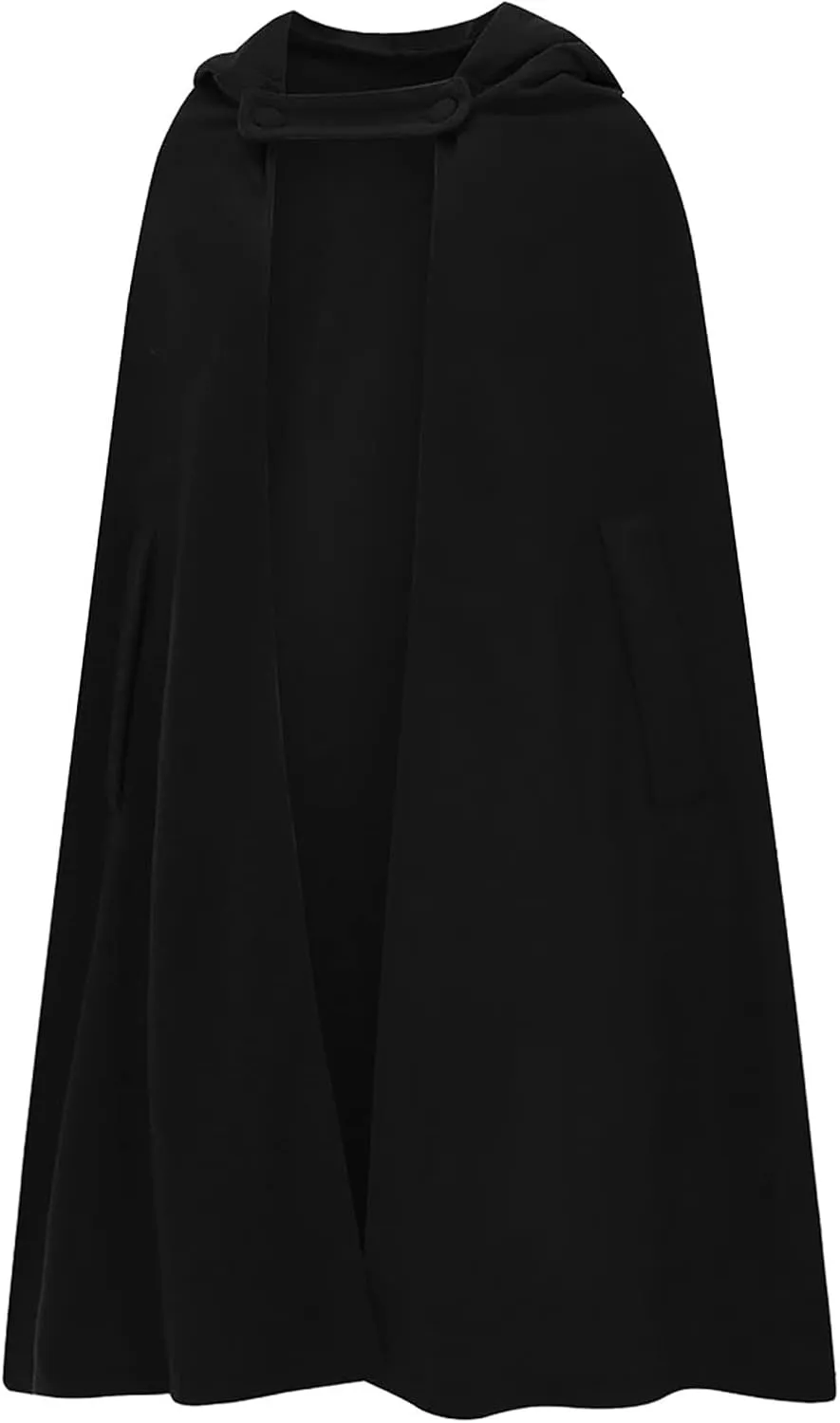 tuduoms Women's Vintage Trench Cape Wool Blend Hooded Coat Poncho Halloween Witch Cosplay Costumes Hooded Cape Short Cloak