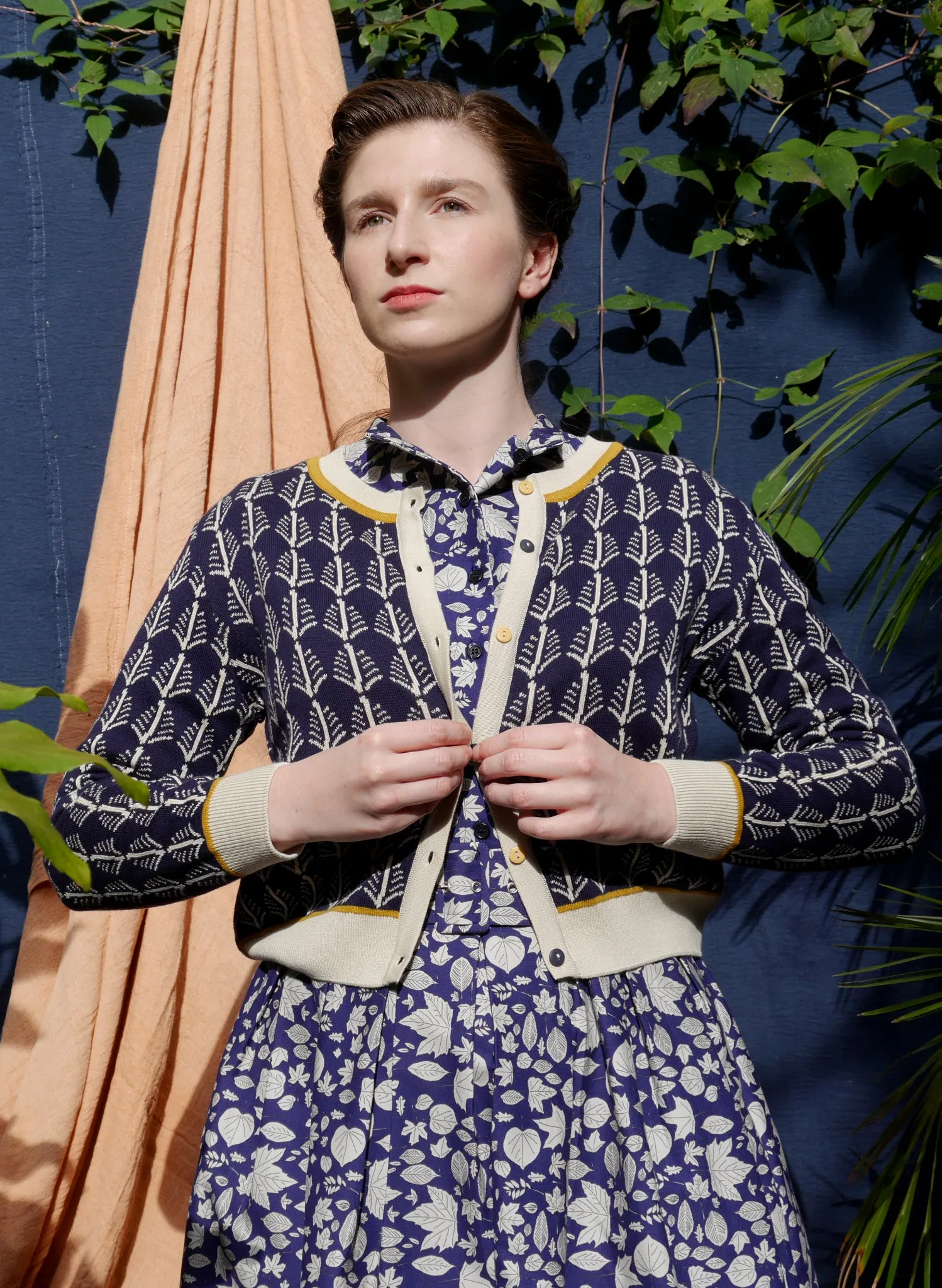 Vera Jacquard Cardigan - Navy Feather