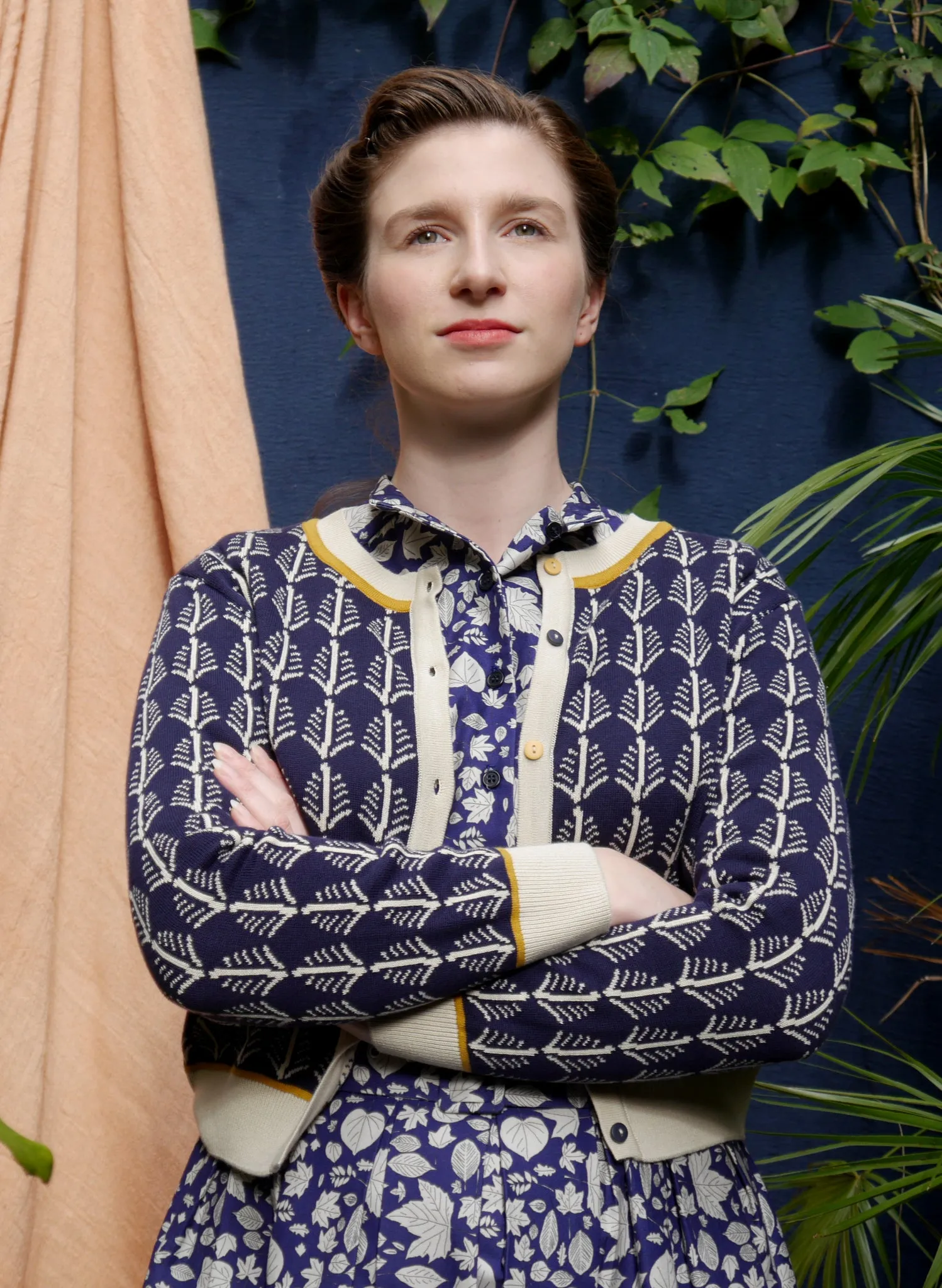 Vera Jacquard Cardigan - Navy Feather