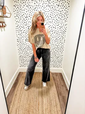 Washed Charcoal Wide Leg Jean