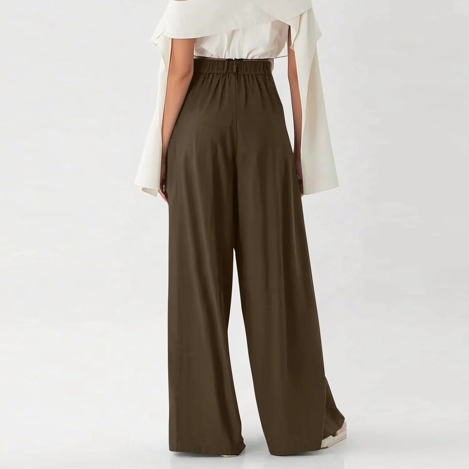 Wide Leg Pants for Women Pull On Flowy Palazzo Pants Lightweight Summer High Wasited Dress Pants with Pockets