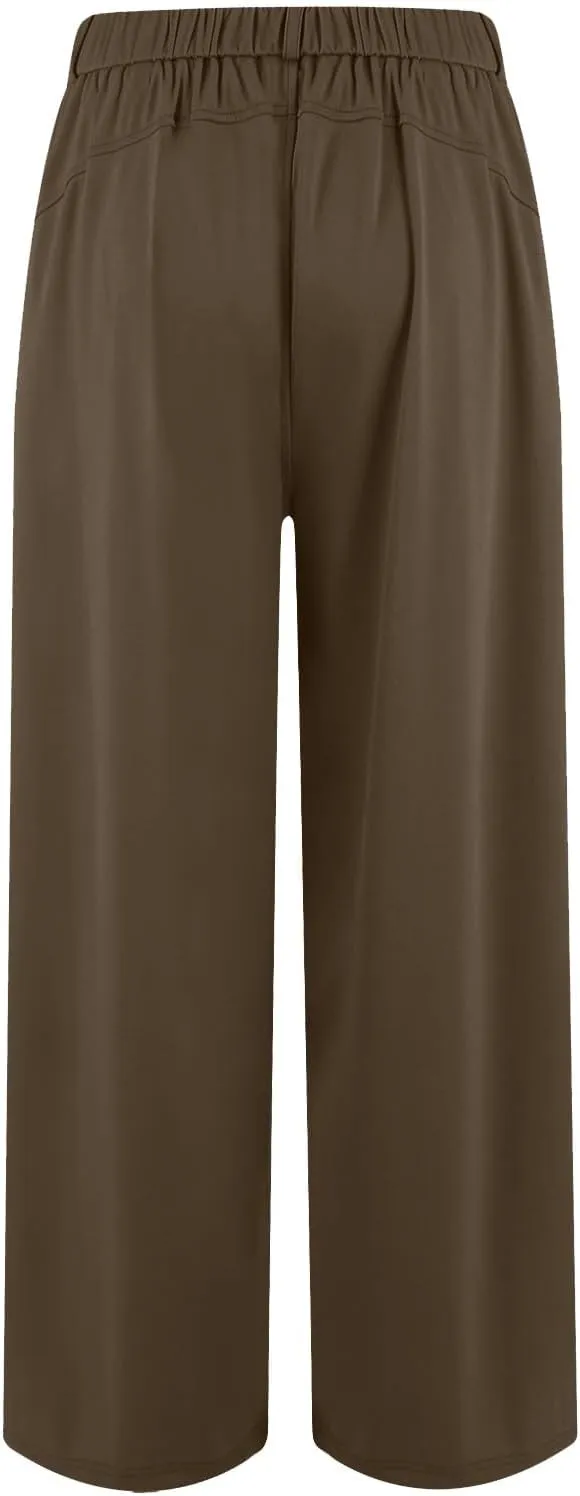 Wide Leg Pants for Women Pull On Flowy Palazzo Pants Lightweight Summer High Wasited Dress Pants with Pockets