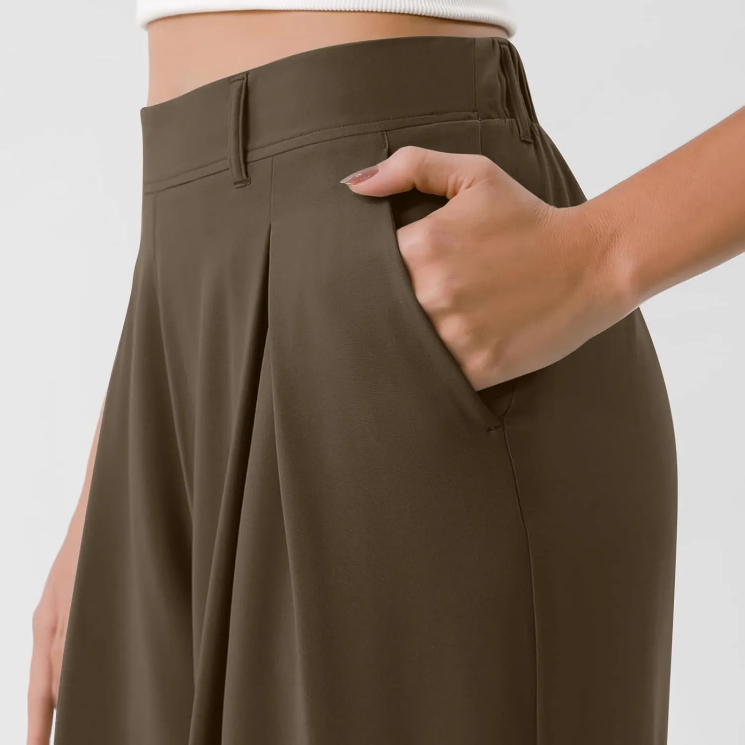 Wide Leg Pants for Women Pull On Flowy Palazzo Pants Lightweight Summer High Wasited Dress Pants with Pockets